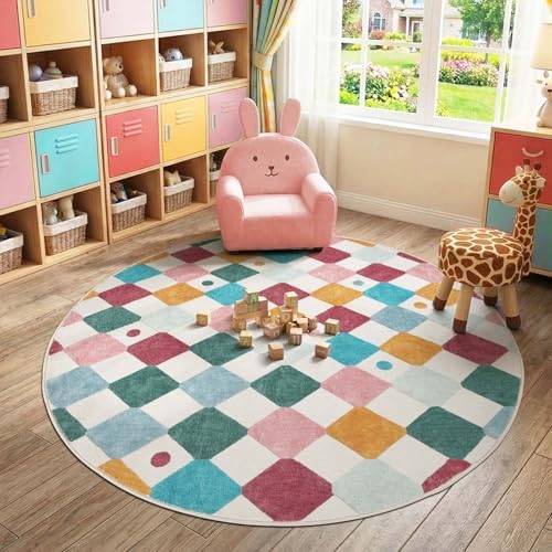jinchan 6ft Kids Round Rug Washable Colorful Classroom Rug Confetti by JINCHAN