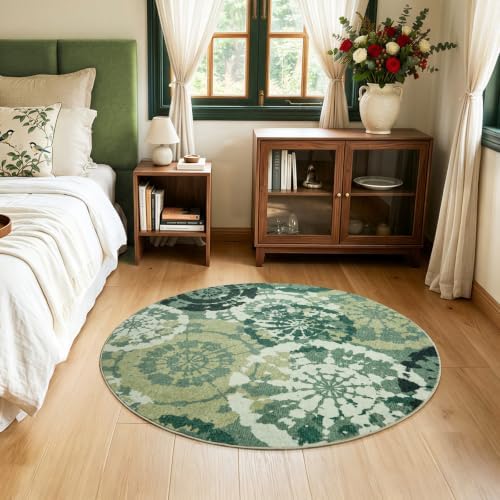 Round Area Rugs 4ft, Washable Non-Slip Modern Boho Low Pile Circle Rug by Quntue