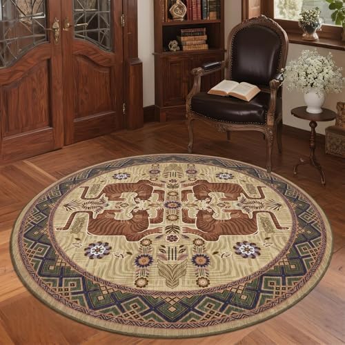GarveeHome Tiger Round Area Rugs Boho Bedroom Non Slip Washable Vintage - Image 2