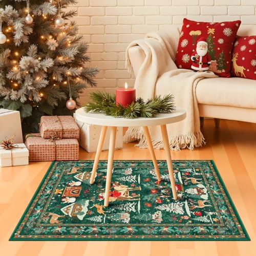 Rugxara Christmas Rug 2x3 Small Entryway Kitchen Bathroom Rugs, Green - Image 2