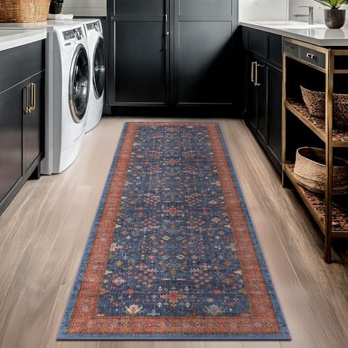 Hazo Haus Navy Blue Runner Rug 2x7 for Kitchen, Hallway, Mudroom, Laundry Room, Bathroom, Washable Non Slip Non Skid Rubber Backing Low Pile Stain Resistance - Image 6
