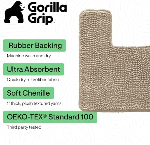 GORILLA GRIP Bathroom Area Rug Sets 2 Piece, Soft Chenille, 30x20 Beige - Image 3
