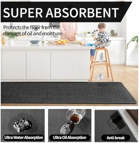 YDKGL Kitchen Rugs Kitchen Mats for Floor Non Slip Washable Black 17"x30" - Image 5