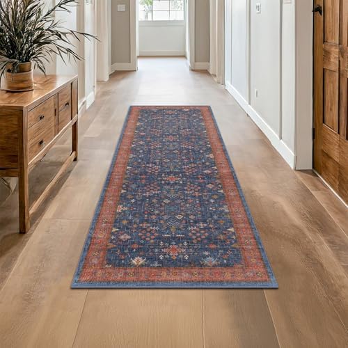 Hazo Haus Navy Blue Runner Rug 2x7 for Kitchen, Hallway, Mudroom, Laundry Room, Bathroom, Washable Non Slip Non Skid Rubber Backing Low Pile Stain Resistance - Image 3