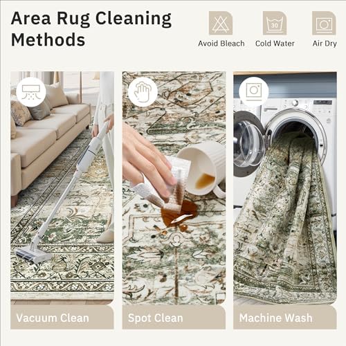 Soalmost 9x12 Area Rugs for Living Room Washable Rug Non-Slip Olive Beige - Image 5