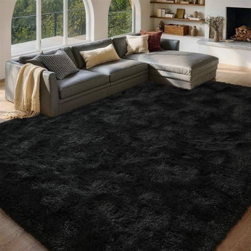 6x9 Large Rugs for Living Room Fluffy Carpet (Black) by FinRe%CC%80cHome