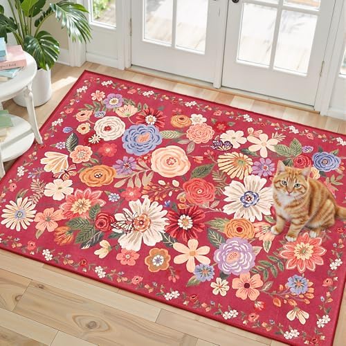 Red Washable 2x3 Entry Rug, Small Rugs for Kitchen Bathroom Door Mat by WelcometoBabovid