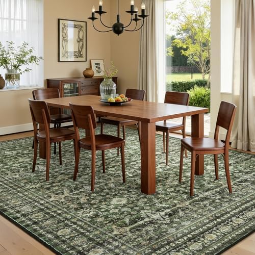 5x7 Olive Green Area Rugs for Living Room, Vintage Washable Rug - Image 4