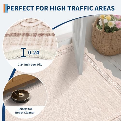 GarveeHome Scalloped Door Mat Indoor Entrance 2x3 Rug Washable, Beige - Image 5
