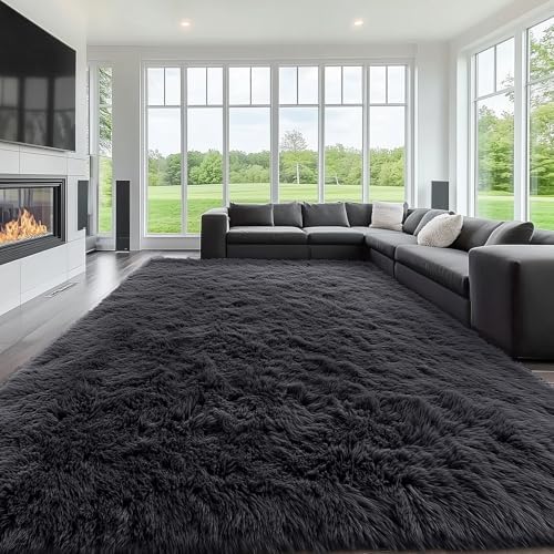 OLANLY 9x10 Machine Washable Large Area Rugs for Living Room, Bedroom, Soft Fluffy Shaggy Bedside Rug, Indoor Floor Carpet for Kids Girls and Boys, Dorms, Nursery, Home Decor Aesthetic, Black - Image 3