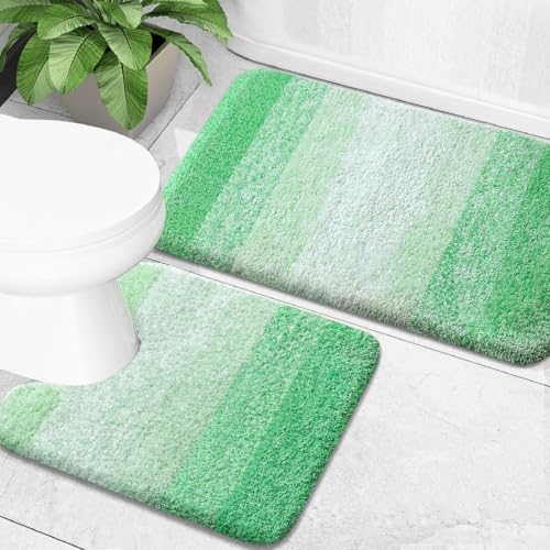 OLANLY Micorfiber Bathroom Rug Set 2 Piece, Soft Absorbent Bath Mats, Green by OLANLY