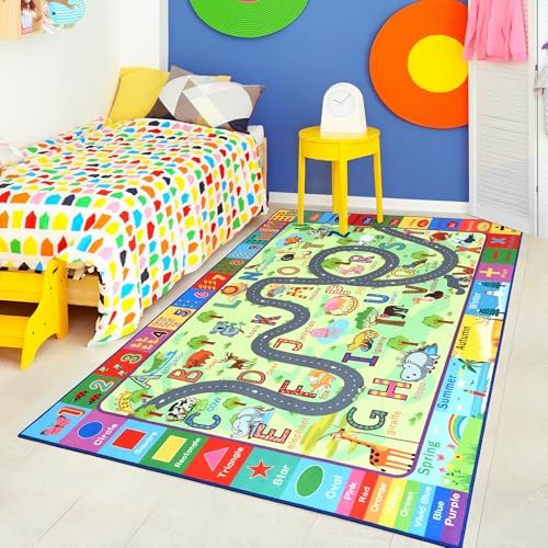 Terrug Education Kids Rug for Classroom, Washable ABC Play Rugs 5x7 Green - Image 2