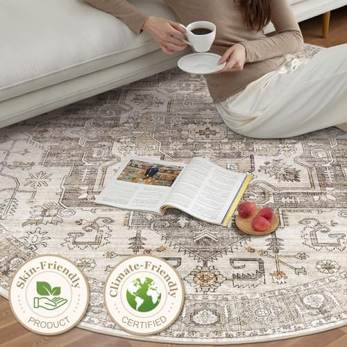 6ft Round Rug: Washable Light Brown Area Rugs for Living Room - Image 6
