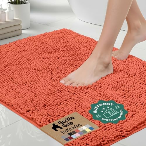 GORILLA GRIP Bath Rug Mat for Bathroom, Absorbent Chenille, 44x26 Coral by GorillaGrip