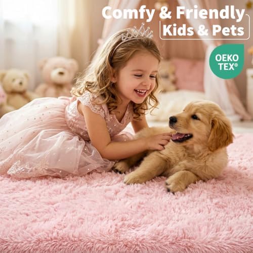 Pink Area Rugs for Girls Bedroom Living Room, Fluffy 4x6 Bedside Shag Rug - Image 3