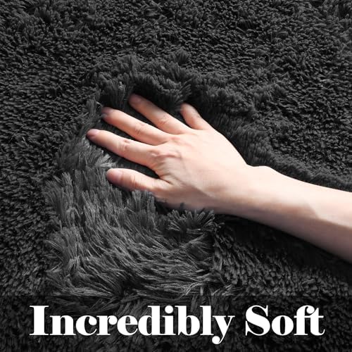 Black Rugs for Kids Bedroom Dorm, 3x5 Fluffy Bedside Small Soft Area Rug - Image 2