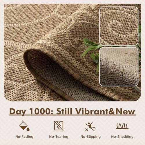MontVoo-Outdoor Rug-Patio Rug 8x10 ft Polypropylene Indoor Outdoor Rugs Outdoor Carpet for Patio Deck Balcony Porch, Textured Weave, Durable for High Traffic, Fade-Resistant, Vintage Neutral Brown - Image 2