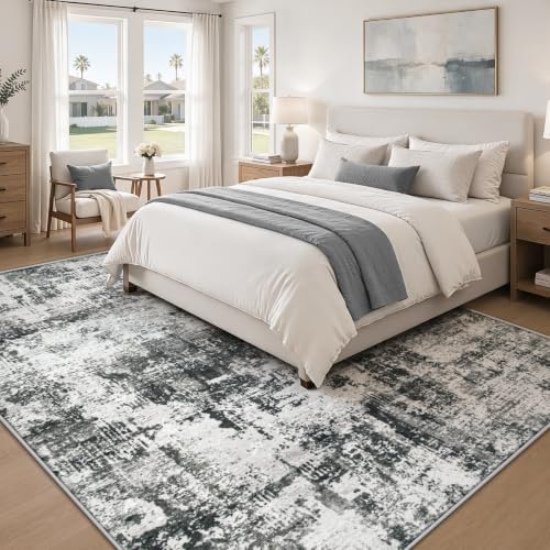 MXSANYOO 6x9 Area Rugs Washable Rug: Abstract Neutral Rugs Modern Non Slip Area Rug Stain Resistant Low Pile Indoor Carpet for Dining Room Bedroom Nursery Office (Black Grey, 6'x9') - Image 5
