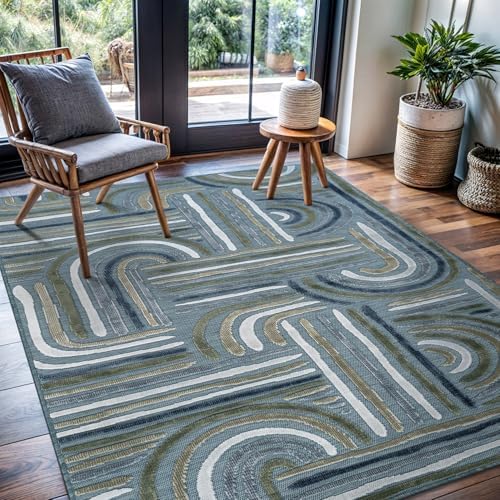 CAMILSON Indoor Outdoor Rug, Aqua 10x14 Geometric Arch Striped Large Area Rugs for Patio and Home Areas, Easy-Cleaning Non-Shedding Living Room, Garden and Deck Washable Outside Carpet (10 x 14) - Image 7