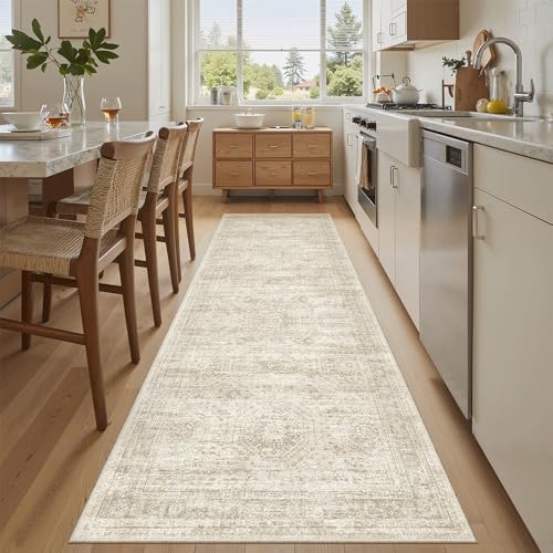Soalmost Washable Runner Rug 2'6"x8' Kitchen Hallway Runners Beige by Soalmost