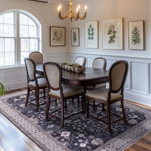 5x7 Washable Area Rugs for Living Room (Charcoal Blush Ivory) - Image 4