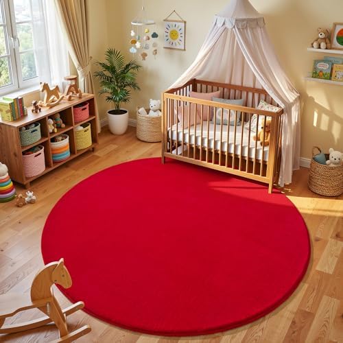 Amearea Red Round Area Rug 5ft Washable Circle Rugs for Bedroom Living Room - Image 2