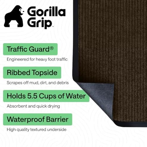 GORILLA GRIP Traffic Guard Indoor Outdoor Heavy Duty Door Mat, 59x24 Brown - Image 2