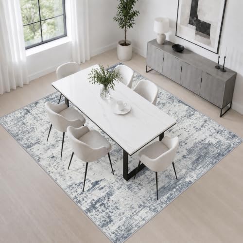 Area Rug Living Room: 6x6 Modern Washable Soft Carpet Blue Grey - Image 4