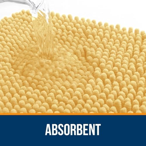OLANLY Chenille Bathroom Rugs Sets 3 Piece, 36"x24"+24"x16"+24"x20", Yellow - Image 3