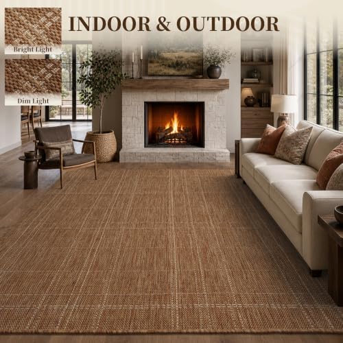 PADOOR-Outdoor Rug-Patio Rug 5x7 ft Polypropylene Indoor Outdoor Rugs Outdoor Carpet for Patio Deck Balcony Porch, Textured Weave, Durable for High Traffic, Fade-Resistant, Farmhouse Neutral Brown - Image 3
