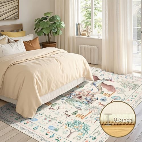 nesrt Washable Area Rugs for Living Room 5x7ft Beige, Soft Dragon Animal Print Bedroom Rugs Non Slip, Botanical Forest Kids Nursey Playroom Floor Carpets for Dining Room Farmhouse Home Office Decor - Image 4