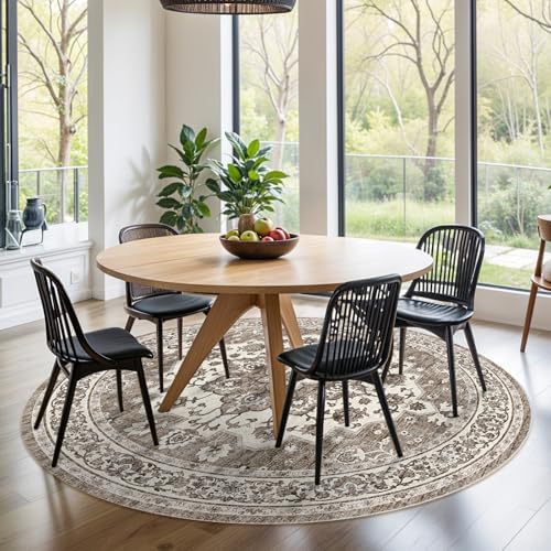 Washable 8ft Round Area Rug: Living Room Oriental Non Slip Ultra Soft Rugs - Image 3
