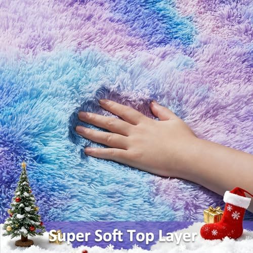 Ophanie Rainbow Purple Rug for Bedroom Girls,Unicorn Colorful Mermaid Fluffy Soft Cute Fuzzy Area Rugs,Shag Plush Shaggy 4x6 Furry Carpet for Kids Baby Teen Dorm Decor with Over 99 pcs Pile fibers - Image 2