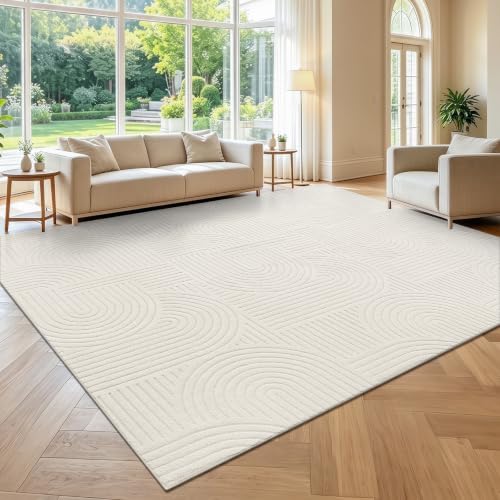 Pauwer 8x10 Area Rugs for Living Room, Modern Non Slip Washable Rug, Cream by Pauwer