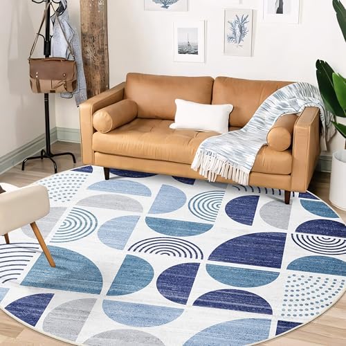 MUJOO Round Rugs 6ft,Circle Area Rug Washable Non Slip Modern Abstract - Image 3