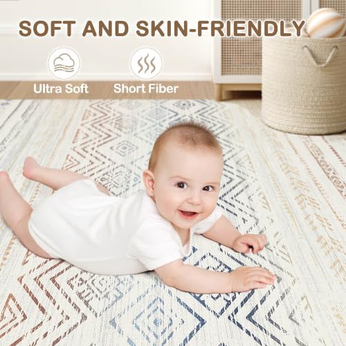 Tortania Area Rug Living Room Rugs- 6x9 Washable Large Soft Neutral Boho Moroccan Bohemian Farmhouse Rug Indoor Floor Carpet for Bedroom Under Dining Table Home Office Decor - Multicolor - Image 4