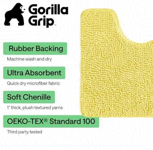 GORILLA GRIP Chenille Bath Rug Mat for Oval Toilet Base, 24x19 Yellow - Image 3