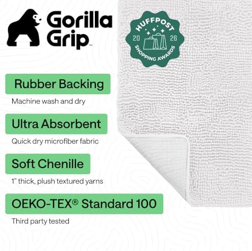 GORILLA GRIP Bath Rug Mat for Bathroom, Absorbent Chenille, 36x24 White - Image 2