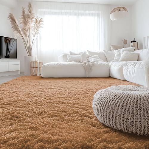 OLANLY 8x10 Machine Washable Large Area Rugs for Living Room, Bedroom, Soft Fluffy Shaggy Bedside Rug, Indoor Floor Carpet for Kids Girls and Boys, Dorms, Nursery, Home Decor Aesthetic, Khaki - Image 3