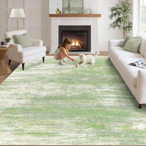 Washable Rug 6x9 Area Rugs for Living Room: Neutral Soft Rug Abstract Non Slip Low Pile Modern Carpet for Bedroom Kitchen Nursery Office Dining Room Indoor (Green, 6'x9') by LOSBULAKE