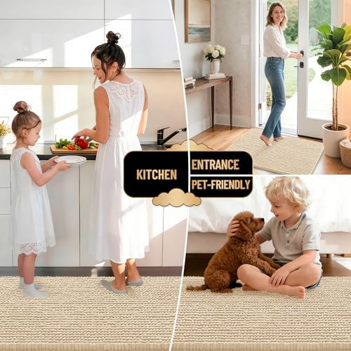 OLANLY Thick Chenille Bathroom Rugs 36x24, Soft Absorbent Bath Mat, Beige - Image 6