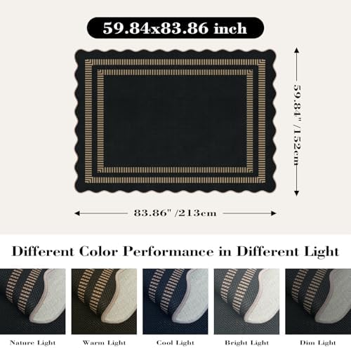 Scalloped Modern Easy Jute Carpet, 5x7 Outdoor Patio Washable Area Rug, Indoor Black Kitchen Rugs Farmhouse Neutral Non Slip Rug for Living Room Patio Entryway - Image 2