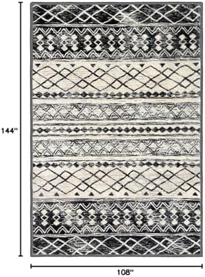 KUTA Boho Geometric Washable Area Rugs 9x12 Living Room Black Navy Blue - Image 2