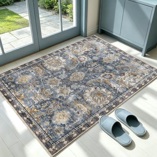RUGSURE Washable Area Rugs - Perfect for Living Room, Bedroom, Kids Room, Nursery - Stain & Water Resistant Non-Slip, Pet & Child Friendly, Vintage Tribal Area Rugs (Navy, 3' x 5 ') - Image 3