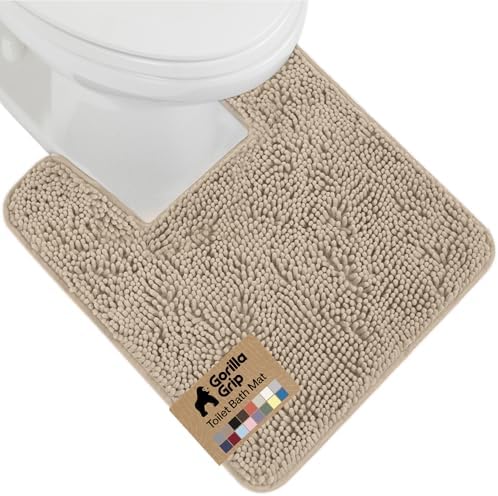 GORILLA GRIP Chenille Bath Rug Mat for Square Toilet Base, 24x19 Beige by GorillaGrip