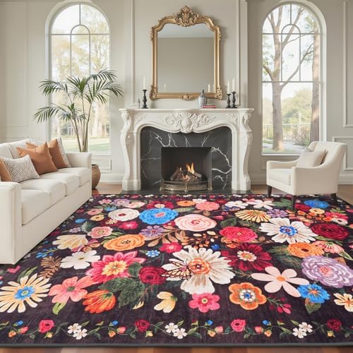 Black Brown Floral Area Rug 4x6 for Bedroom Dining Room - Image 3
