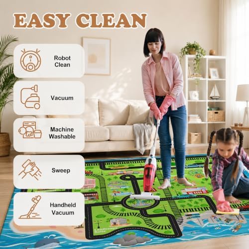 Nayoroom Kids Island Train Map Rug, Faux Wool Track Map, Non-Slip, 5 x 7 ft - Image 6