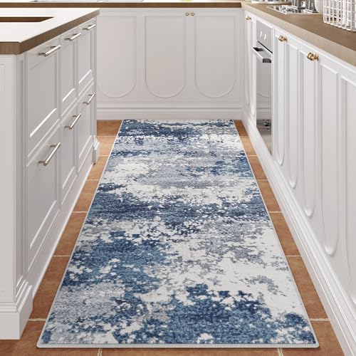 Blue Rug Runners for Hallways Kitchen Non Slip Washable 2x6 Entryway Runner Rugs with Rubber Backing 6ft Long Carpet Runner for Laundry Room Bedroom, Low Pile Stain & Fade Resistant, Abstract Navy - Image 2