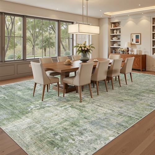 Soalmost Abstract Rug 8x12 Large Living Room Area Rugs Washable Green/Ivory - Image 4