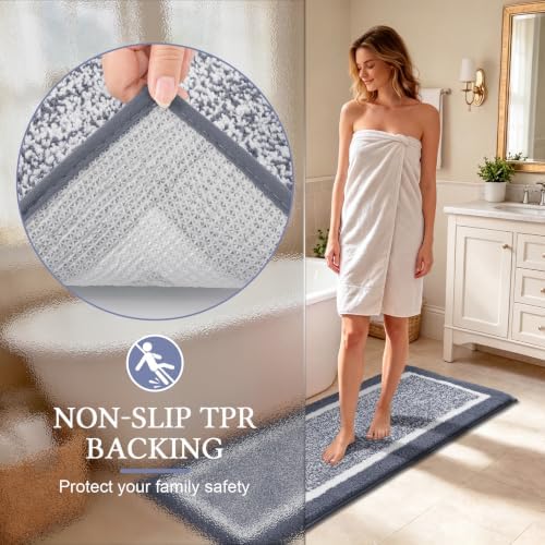 Pauwer Bathroom Rug Sets 3 Piece, Non Slip Washable Bath Mat, Dark Grey - Image 5